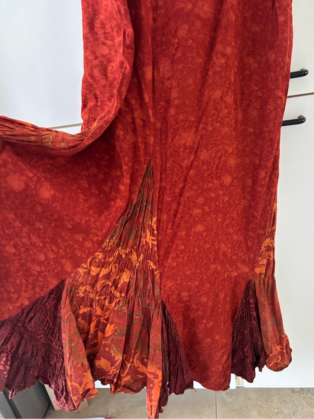 Boho Batik Print Maxi Dress Rust Orange Festival Fairy Grunge Y2K Small Godet - Picture 11 of 14